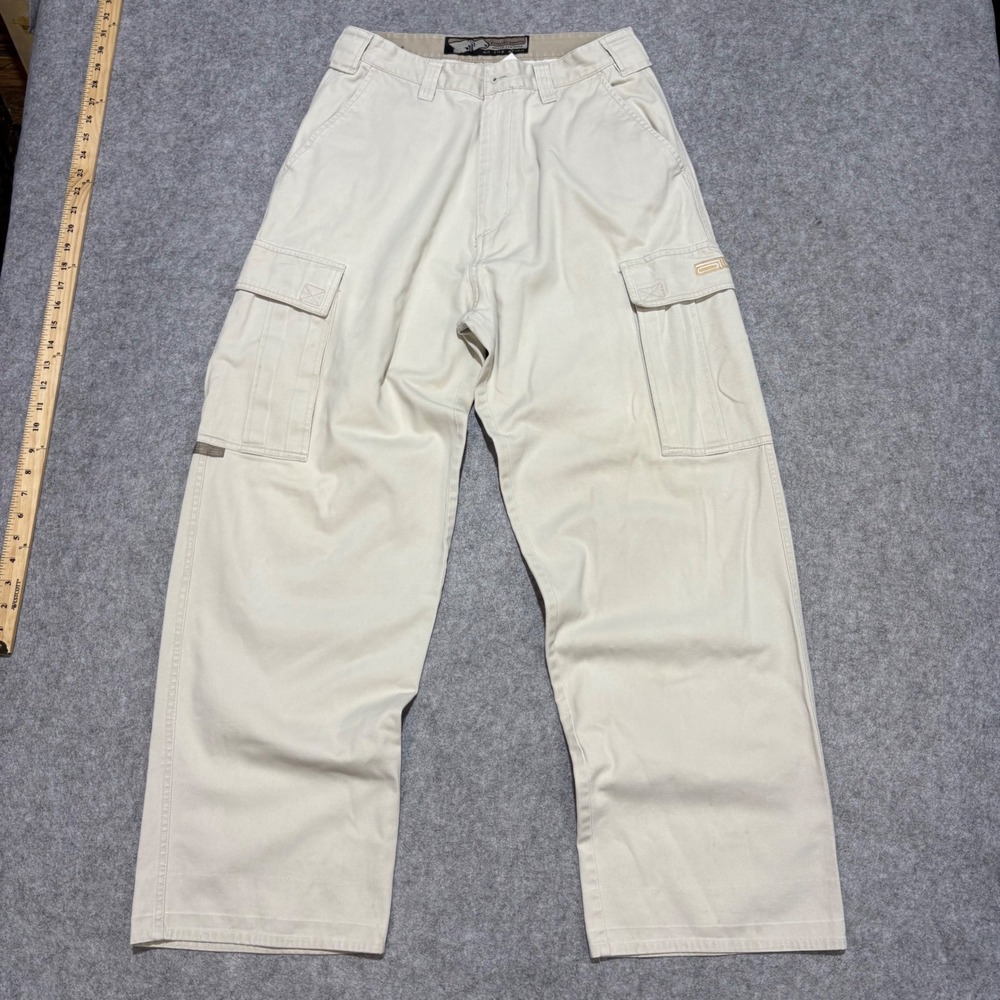 On The Brink Mens Cargo Pants 32x30 Beige Cotton Wide Leg Skate Utility Vintage